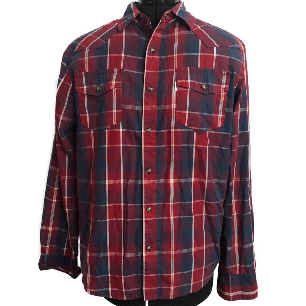 Levi’s Red and Blue Plaid Long Sleeve Shirt | Size: Small